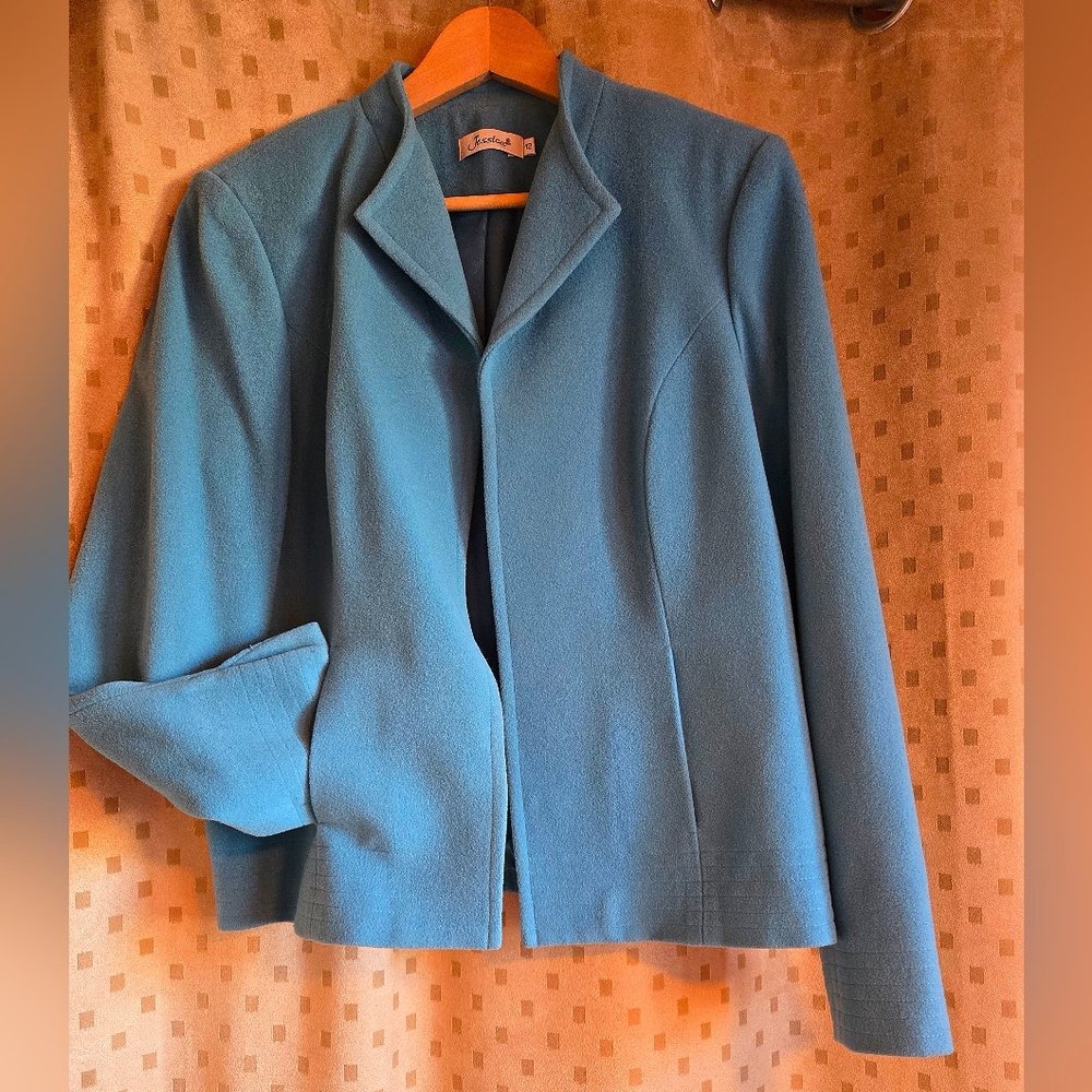 Blue wool/cashmere Women's collarless Jacket